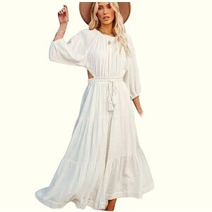 OLIA Ivory Cotton Gauze Backless Dress Size XL